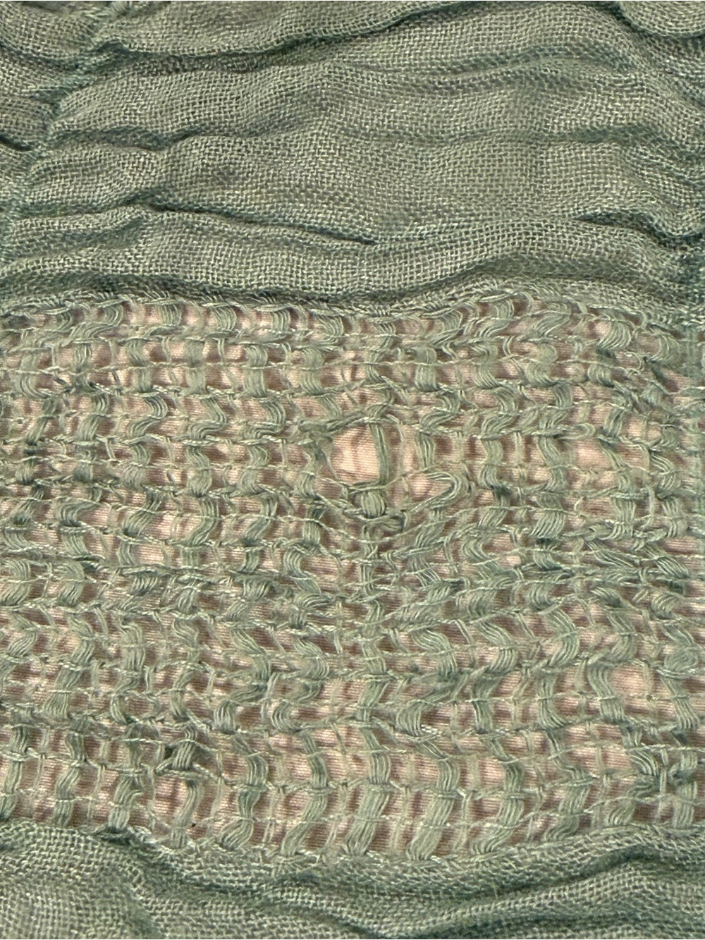 Boho Open Knit Crinkle Fringe Scarf Teal Blue Green Mesh Longline Lightweight - Picture 5 of 9